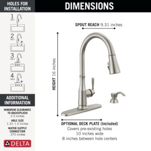 Delta Faucet Capertee Brushed Nickel Kitchen Faucet with Soap Dispenser, Kitchen Faucets with Pull Down Sprayer, Kitchen Sink Faucet with Magnetic Docking Spray Head, Spotshield 19877Z-SPSD-DST