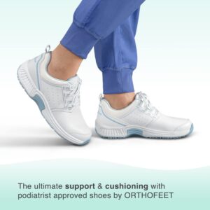 Orthofeet Women's Orthopedic White Leather Talya Nurse Shoes, Size 9 Wide