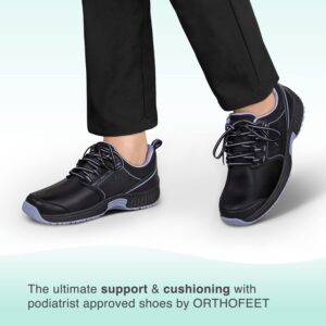 Orthofeet Women's Orthopedic Black Leather Talya Nurse Shoes, Size 9 Wide
