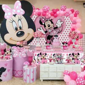 Pink Mouse Backdrop and Mouse Tablecloth for Girls Birthday Party Decorations Mouse Birthday Party Photography Background Banner with Table Covers for Girls Baby Shower Party Supplies (6x4ft)