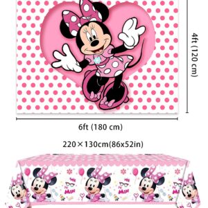 Pink Mouse Backdrop and Mouse Tablecloth for Girls Birthday Party Decorations Mouse Birthday Party Photography Background Banner with Table Covers for Girls Baby Shower Party Supplies (6x4ft)