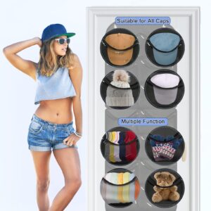 Owkjar 14 Pockets Hat Organizer for Closet, Hat Racks for Baseball Caps, Hat Storage with Clear Deep Pockets, 4 Hooks, Hat Rack Over The Door/Wall for Baseball, Golf, and Sports Caps