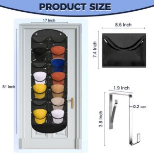 Owkjar 14 Pockets Hat Organizer for Closet, Hat Racks for Baseball Caps, Hat Storage with Clear Deep Pockets, 4 Hooks, Hat Rack Over The Door/Wall for Baseball, Golf, and Sports Caps