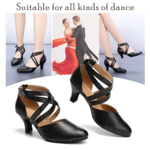 SWDZM Women Ballroom Dance Shoes Closed toe Latin Character Tango Perfermance Practice Dance Shoes,QJW7161-6CM Black 6.5 US