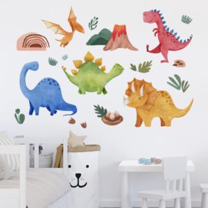 Yovkky Baby Dinosaur Wall Decals Stickers, Dino Volcano Cave Neutral Nursery Toddler Playroom Decor, Kids Room Home Decorations Girls Boys Bedroom Classroom Daycare Art