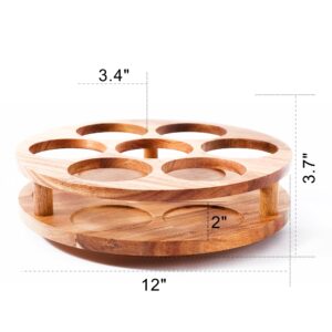 GOVOKOI Acacia Wood Rotating Coffee Syrup Organizer, 7 Bottles Coffee Syrup Rack, Coffee Station Organizer with Large Base and Anti-Slip Pads