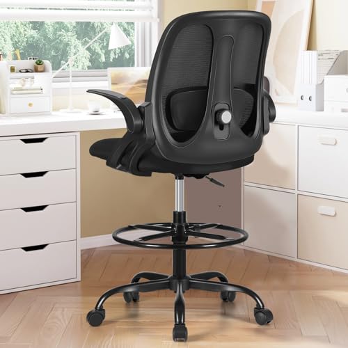 Razzor Drafting Chair Tall Ergonomic Office Chair Standing Desk Stool Chair with Adjustable Lumbar Support and Footrest Ring Executive Computer Chair