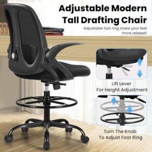 Razzor Drafting Chair Tall Ergonomic Office Chair Standing Desk Stool Chair with Adjustable Lumbar Support and Footrest Ring Executive Computer Chair