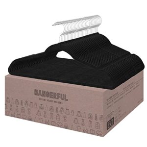 hangerful velvet hangers 60 pack - premium black clothes hangers - 360 degree swivel - durable & non-slip suit hangers, ultra slim & space saving coat hangers, strong felt hangers