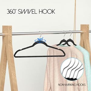 HANGERFUL Velvet Hangers 60 Pack - Premium Black Clothes Hangers - 360 Degree Swivel - Durable & Non-Slip Suit Hangers, Ultra Slim & Space Saving Coat Hangers, Strong Felt Hangers