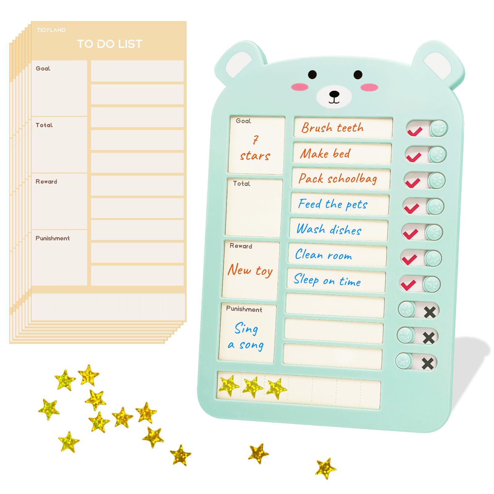 TIDYLAND To Do List and ADHD Planner for Kids and Adults - Habit Tracker or Daily and Weekly Planner, ADHD Tools and Chore Chart for Adults, Reward Chart and Behavior Chart for Kids at Home (Khaki)