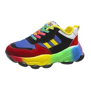 LSCOLO Rainbow Shoe Trainers for Women, Women's Platform Casual Sports Shoes，Running Trainers Lightweight Colourful Sports Shoes,39,Blue