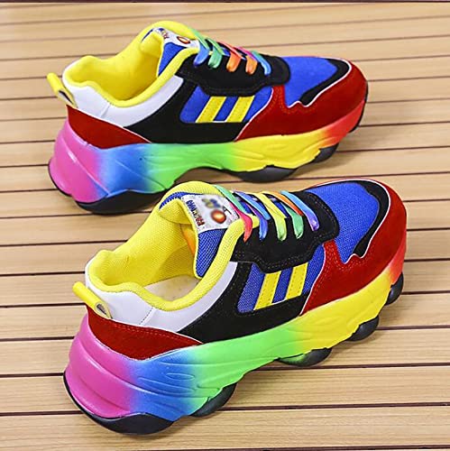 LSCOLO Rainbow Shoe Trainers for Women, Women's Platform Casual Sports Shoes，Running Trainers Lightweight Colourful Sports Shoes,39,Blue