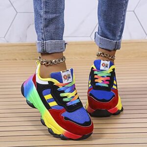 LSCOLO Rainbow Shoe Trainers for Women, Women's Platform Casual Sports Shoes，Running Trainers Lightweight Colourful Sports Shoes,39,Blue