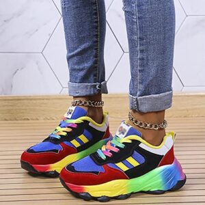 LSCOLO Rainbow Shoe Trainers for Women, Women's Platform Casual Sports Shoes，Running Trainers Lightweight Colourful Sports Shoes,39,Blue