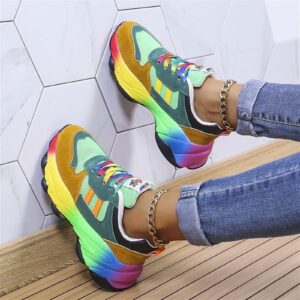 Rainbow Shoe Trainers for Women,Lightweight Colorful Outdoor Sports Shoes Street Fashion Thick Sole Running Sneakers (Color : Green, Size : 8.5)