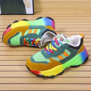 Rainbow Shoe Trainers for Women,Lightweight Colorful Outdoor Sports Shoes Street Fashion Thick Sole Running Sneakers (Color : Green, Size : 8.5)