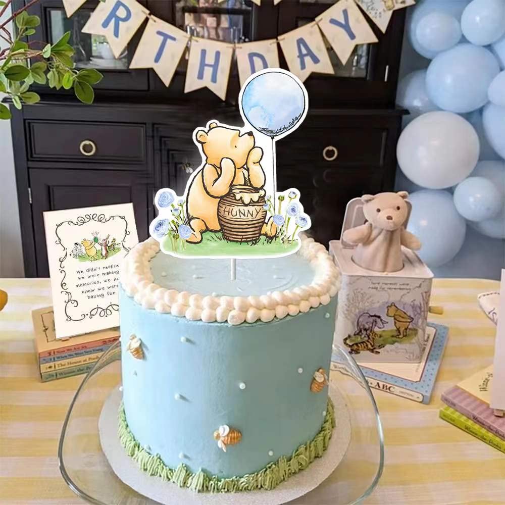 Classic The Pooh Cake Topper Blue For Boys Baby Shower Winnie Bee Birthday Party Decorations Centerpieces