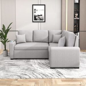 Aybihous3 76.7" Sectional Sleeper Sofa with USB Charging Port and Plug Outlet,Pull-Out Sofa Bed with 3 Pillows, L-Shape Chaise for Living Room Small Apartment (Grey)