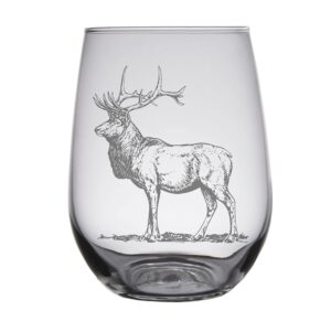 hullspeed designs elk engraved stemless wine glasses (set of 2)