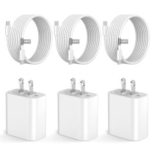 Matsusho iPhone 15 Charger 10 FT, 3 Pack 20W USB-C Fast Wall Charger with 3 Pack 10FT Extra Long USB C Charger Fast Charging Cable Compatible for iPhone 15/15 Plus/15 Pro/15 Pro Max, iPad Pro/Air/Mini