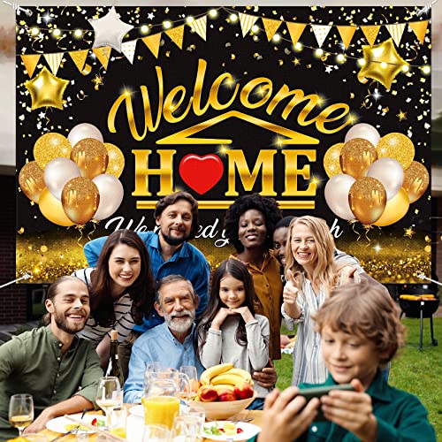 Welcome Back Backdrop Banner Home Decorations Black Gold Homecoming Welcome Party Decor We Missed You So Much,Background for Family Party Military Homecoming Returning Party Supplies