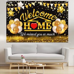 Welcome Back Backdrop Banner Home Decorations Black Gold Homecoming Welcome Party Decor We Missed You So Much,Background for Family Party Military Homecoming Returning Party Supplies