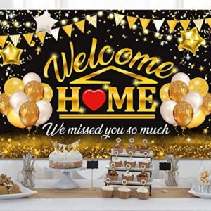 Welcome Back Backdrop Banner Home Decorations Black Gold Homecoming Welcome Party Decor We Missed You So Much,Background for Family Party Military Homecoming Returning Party Supplies