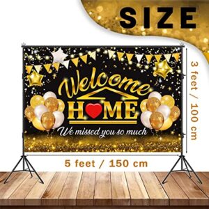 Welcome Back Backdrop Banner Home Decorations Black Gold Homecoming Welcome Party Decor We Missed You So Much,Background for Family Party Military Homecoming Returning Party Supplies