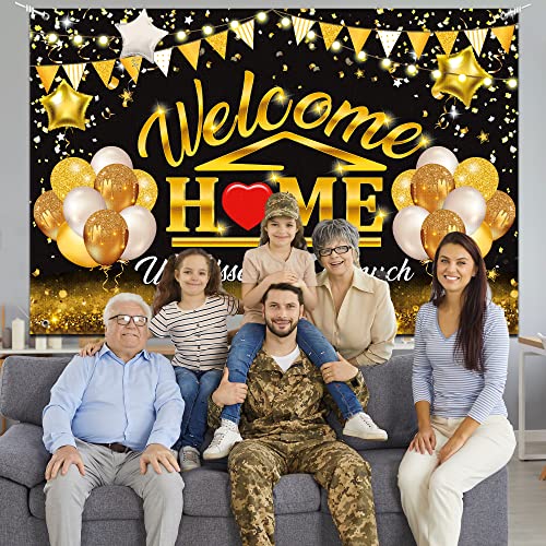 Welcome Back Backdrop Banner Home Decorations Black Gold Homecoming Welcome Party Decor We Missed You So Much,Background for Family Party Military Homecoming Returning Party Supplies