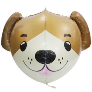 4D Animal Dog Head Shaped Balloons Pet Dog Balloons Doggy Party Supplies Puppy Birthday Decorations Baby Shower Balloon, 4 Pack 22'' Brown Cartoon Dog Aluminum Balloons Dog Head Mylar Foil Balloons
