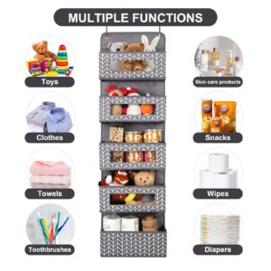 Mayniu 2 Pack Over the Door Organizer, Wall Mount Hanging Organizer Storage with 10 Large Capacity Pockets for Nursery, Closet, Toys, Diapers, and Sundries (Grey)