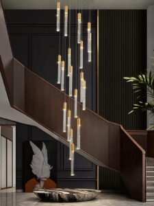 12 lights 118" modern high ceiling chandelier crystal gold light fixtures dimmable long hanging pendant lighting fixtures for staircase living room foyer hallway flush mount ceiling light polished