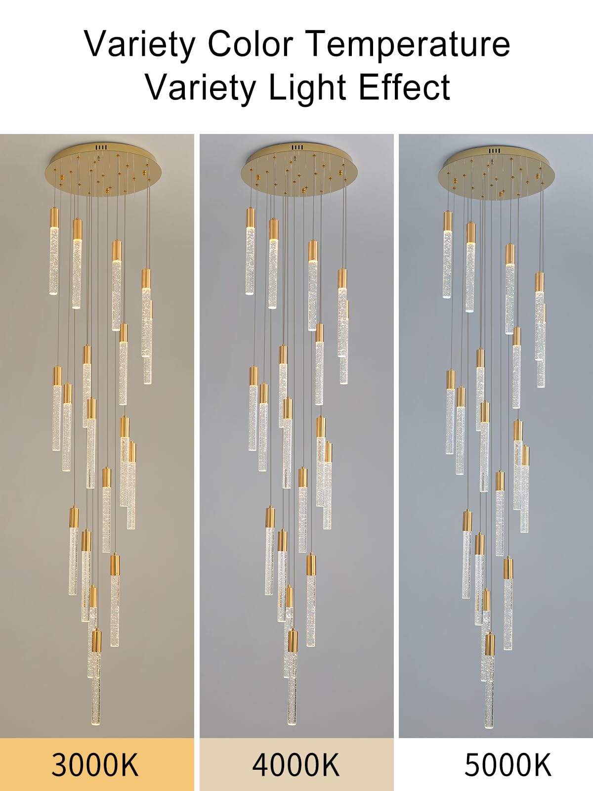 12 Lights 118" Modern High Ceiling Chandelier Crystal Gold Light Fixtures Dimmable Long Hanging Pendant Lighting Fixtures for Staircase Living Room Foyer Hallway Flush Mount Ceiling Light Polished