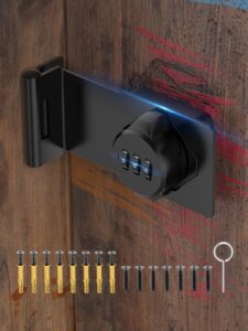 cabinet password hasp locks, 90 degree barn door lock, household security combination latch lock for locker, fence, bathroom, outdoor, garden (black-1pc)