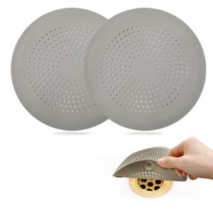 Hair Catcher,Round Drain Cover for Shower Silicone Hair Stopper with Suction Cups,Easy to Install Suit for Bathroom,Bathtub,Kitchen 2 Pack(Grey)