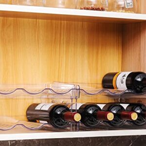 IEEK Plastic Stackable Bottle Storage Holder Rack,Free-Standing Water Bottle/Wine and Drink Organizer Shelf for Kitchen Cabinet,Fridge,Countertop,Pantry,Freezer,2 PackX3 Bottles,Clear