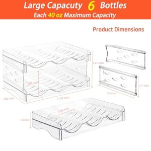 IEEK Plastic Stackable Bottle Storage Holder Rack,Free-Standing Water Bottle/Wine and Drink Organizer Shelf for Kitchen Cabinet,Fridge,Countertop,Pantry,Freezer,2 PackX3 Bottles,Clear