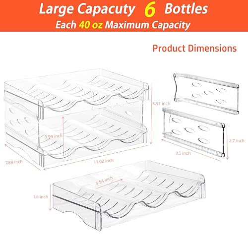 IEEK Plastic Stackable Bottle Storage Holder Rack,Free-Standing Water Bottle/Wine and Drink Organizer Shelf for Kitchen Cabinet,Fridge,Countertop,Pantry,Freezer,2 PackX3 Bottles,Clear