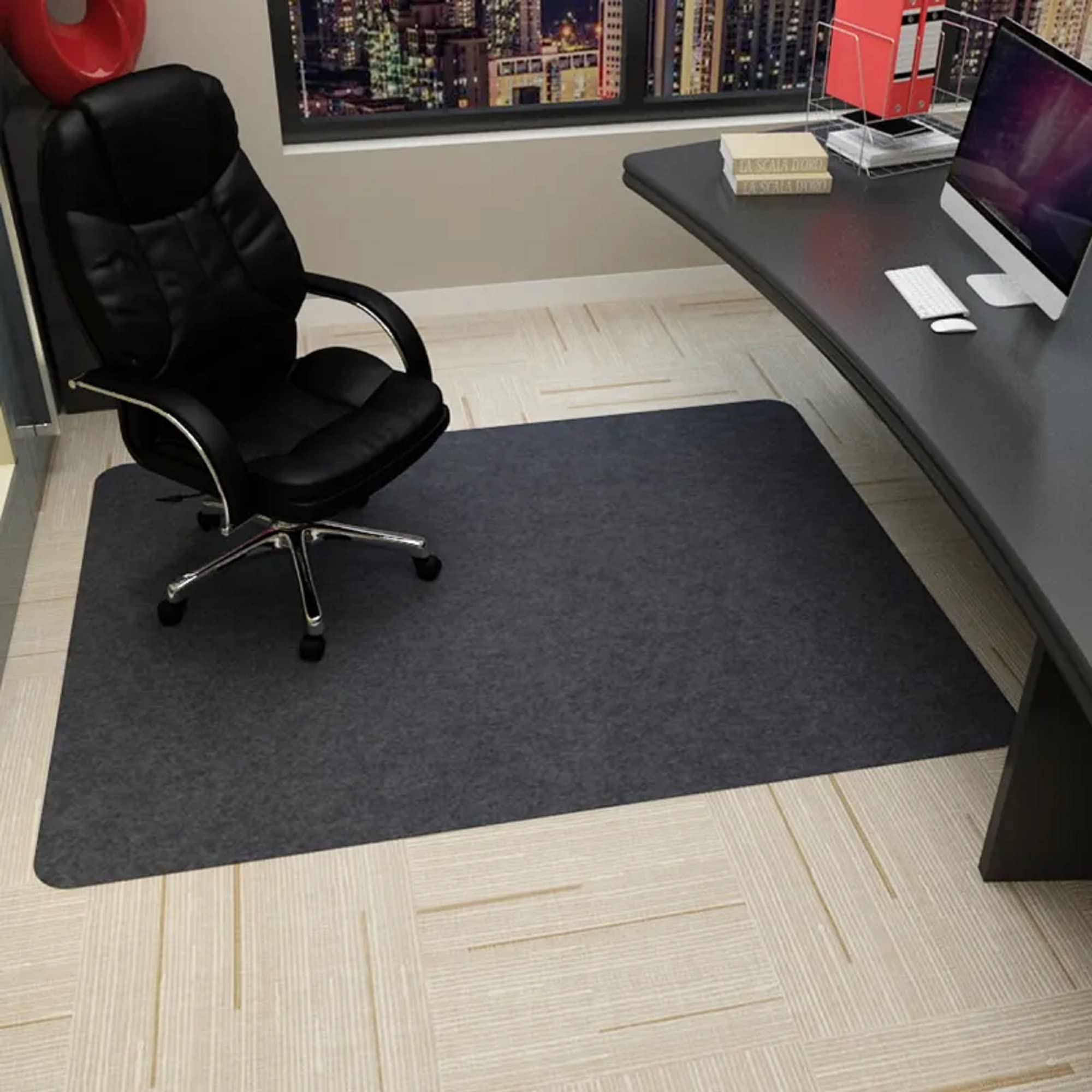 Po-vibes Office Chair Mat for Hardwood & Tile Floor, 47"x36" Computer Gaming Rolling Chair Mat, Under Desk Low-Pile Rug, Large Anti-Slip Floor Protector for Home Ofiice (Dark Grey)