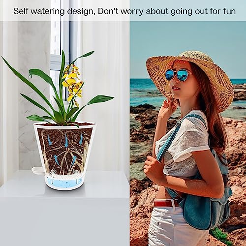 lehorra 1 Pcs Orchid Pot with Holes, 7 Inch Self Watering Plastic Orchid Pots for Repotting, Breathable Slotted Planter Pots for Orchid, Devil's Ivy Healthy Air Circulation & Drainage (White)