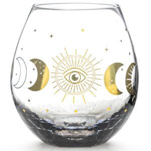 facoyans goth moon phase stemless wine glass - celestial moon gothic decor - 19 oz witch glass- halloween spooky gifts for women -goth, witchy stuff - boho aesthetic decor wine glass
