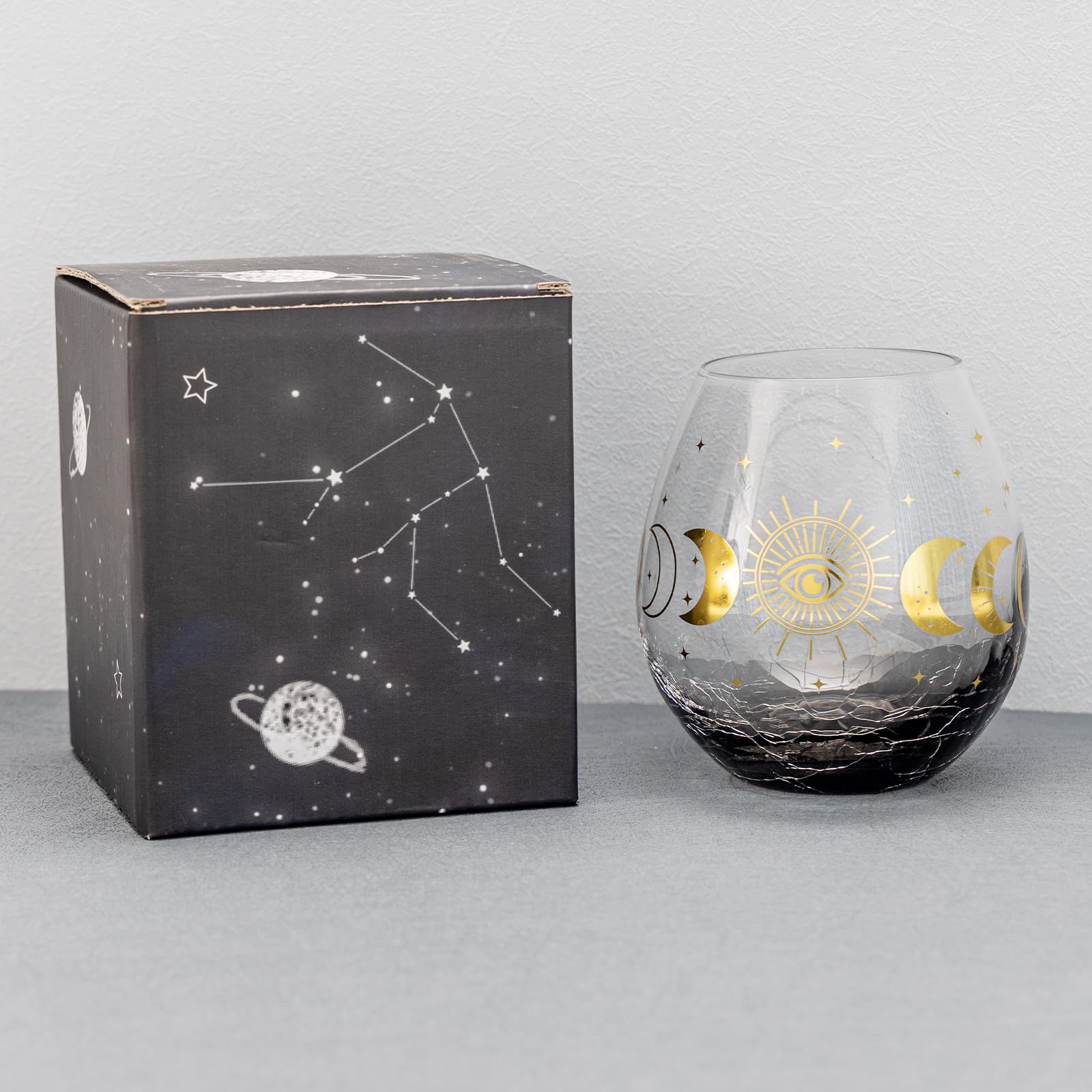 FACOYANS Goth Moon Phase Stemless Wine Glass - Celestial Moon Gothic Decor - 19 Oz Witch Glass- Halloween Spooky Gifts for Women -Goth, Witchy Stuff - Boho Aesthetic Decor Wine Glass