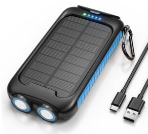 nuynix solar charger power bank, 38800mah portable phone charger with 1 type c & 2 usb ports built-in dual led flashlight, 15w fast charging waterproof solar panel charger for iphone, ipad, samsung