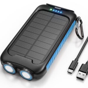 Nuynix Solar Charger Power Bank, 38800mAh Portable Phone Charger with 1 Type C & 2 USB Ports Built-in Dual LED Flashlight, 15W Fast Charging Waterproof Solar Panel Charger for iPhone, iPad, Samsung