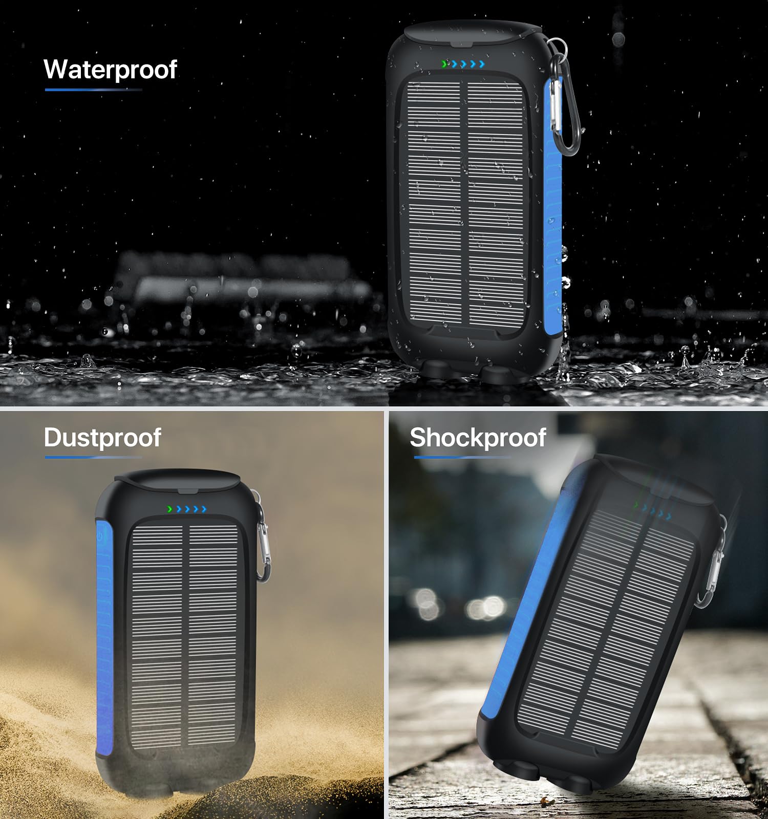 Nuynix Solar Charger Power Bank, 38800mAh Portable Phone Charger with 1 Type C & 2 USB Ports Built-in Dual LED Flashlight, 15W Fast Charging Waterproof Solar Panel Charger for iPhone, iPad, Samsung