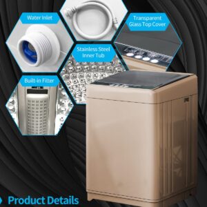 TABU Full-Automatic Washing Machine, 17.6lbs Portable Washing Machine with Dryer, 1.7 Cu Ft 2 in 1 Portable Washer with Drain Pump, 10 Wash Programs, LED Display, 8 Water Levels (Brown)