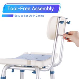 Icedeer 2 in 1 Shower Chair Seat with Removable Back, Shower Chair for Inside Shower and Bathtub, Adjustable Shower Stool for Elderly, Handicap, Pregnant, Disabled—Tool-Free Assembly(350 lb Capacity)