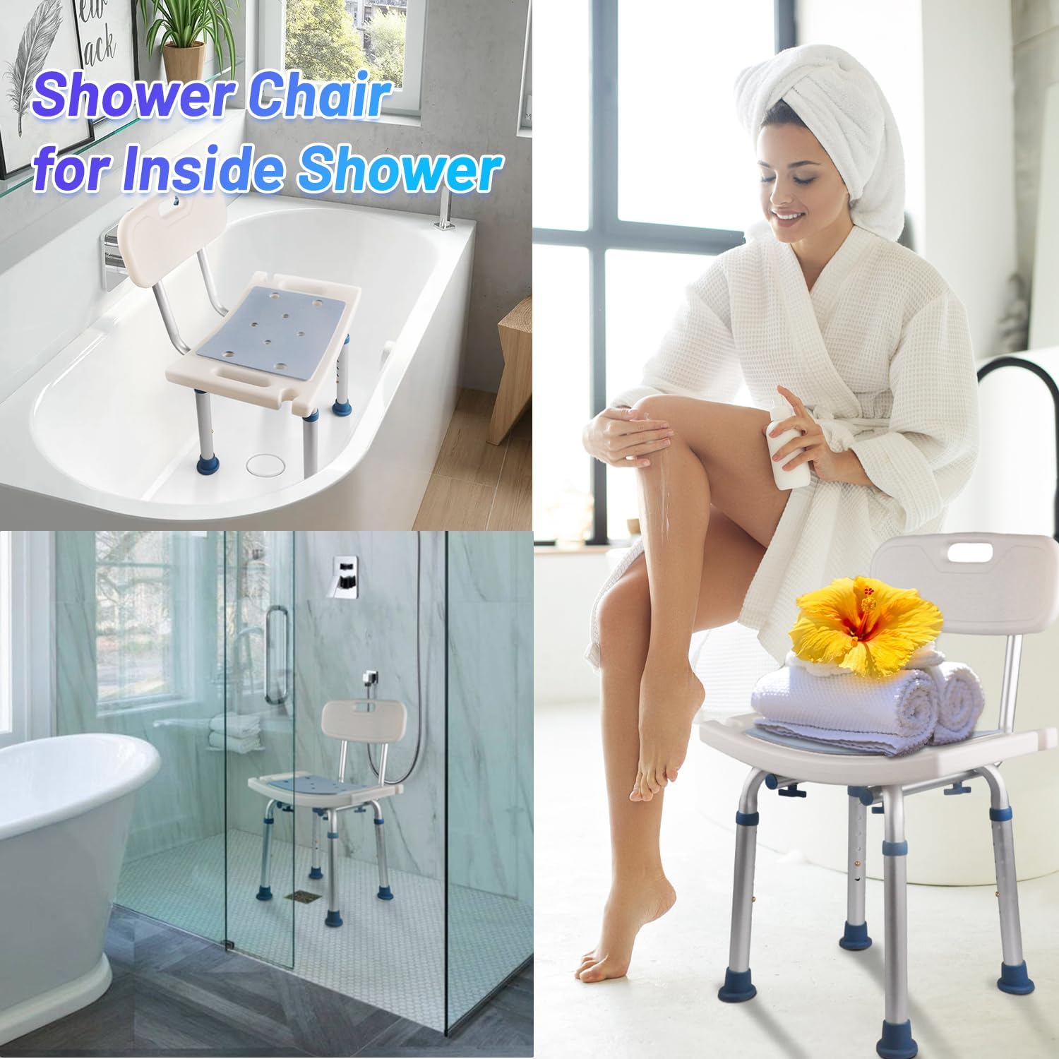 Icedeer 2 in 1 Shower Chair Seat with Removable Back, Shower Chair for Inside Shower and Bathtub, Adjustable Shower Stool for Elderly, Handicap, Pregnant, Disabled—Tool-Free Assembly(350 lb Capacity)