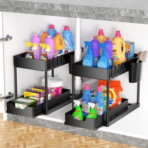 molgree 2 pack under sink organizer, multi-purpose under sink organizers and storage, 2 tier under kitchen bathroom sink organizer under sink storage, under cabinet organizer with sliding drawer